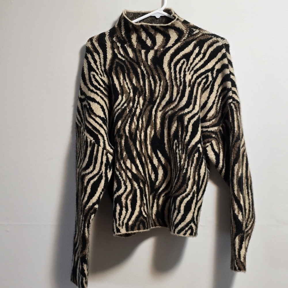 Zara Zebra Print Funnel Neck Knit Blend  Sweater - Picture 7 of 7